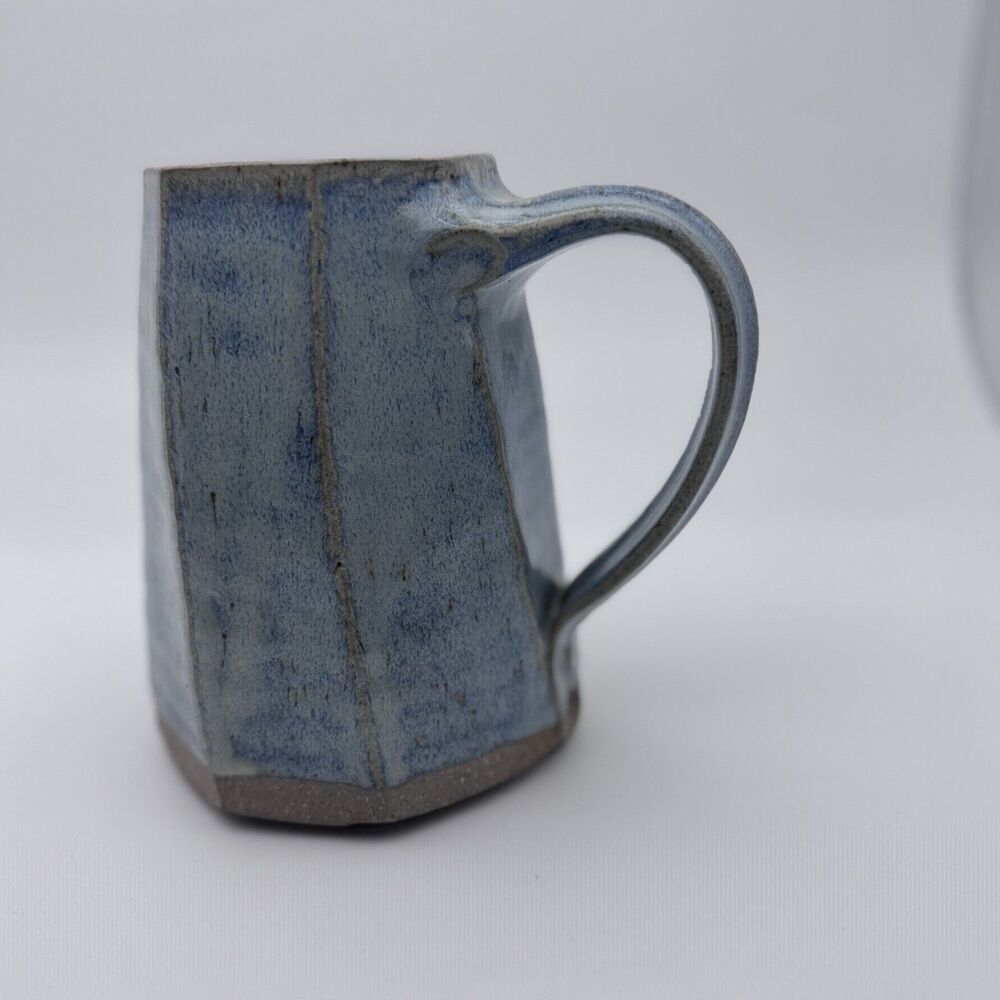 Pottery Mug Tankard Signed Art Studio 32 oz Pottery Blue Stein 6” Tall Stoneware